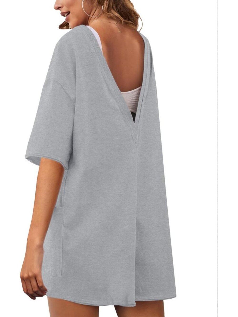Women's Light Grey Casual Oversized Athletic Overall Workout Hot Shot Tee Romper - Picture 2 of 6